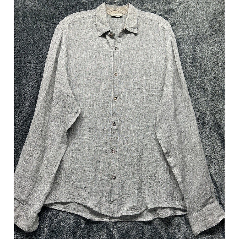 Casa Mastro Mens Size XL Gray Long Sleeve Linen Button Up Shirt (J1)